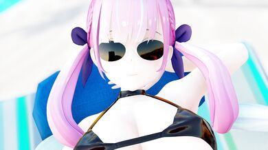 'Hentai PORN: Minato Aqua (Twintails) has beach sex with her hot friend in the sand and surf! '