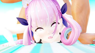 'Hentai PORN: Minato Aqua (Twintails) has beach sex with her hot friend in the sand and surf! '
