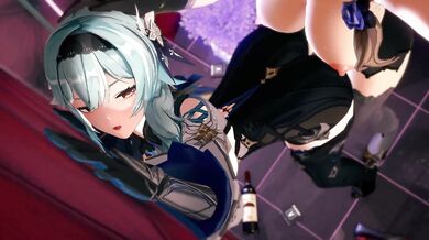 'Two Lesbians, Eula and Lisa have steamy sex with Futa in a futuristic world of Genshin Impact'