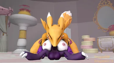 'Gargomon and Renamon go down on each other during an intense orgy'