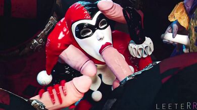 The sexy Harley Quinn gets down and dirty with four hot studs, each of a different race