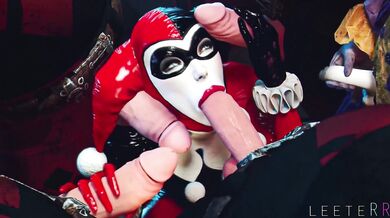 The sexy Harley Quinn gets down and dirty with four hot studs, each of a different race