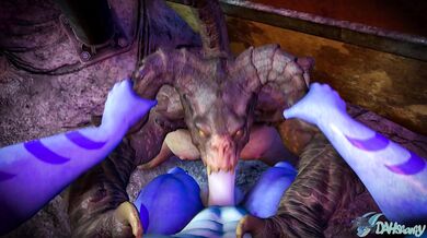 Dahsharky and her Deathclaw pet, [DahSharky], engage in a steamy encounter that will leave you breathless