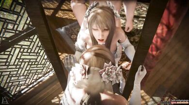 This girl Aranea is being ravaged by Highwind, while hes wearing a dildo in his ass with the letter A written on it