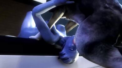 Sexy alien seductress Liara takes advantage of a hapless male doggo named Noname55 in a dirty and kinky hentai threesome with her hot friend