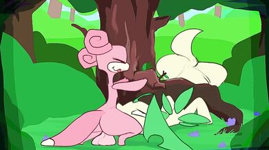 Slowpoke fucking Bayleef in the forest!