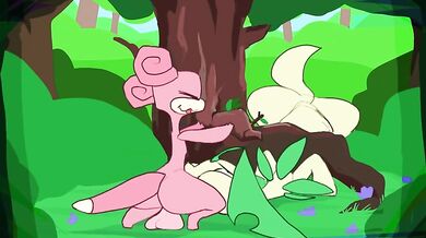 Slowpoke fucking Bayleef in the forest!
