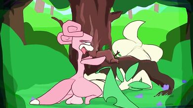 Slowpoke fucking Bayleef in the forest!