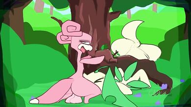 Slowpoke fucking Bayleef in the forest!