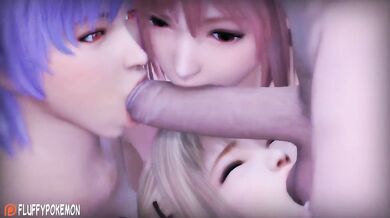 The Dead or Alive Team goes down on fluffy Pokemon in a blowjob showdown!