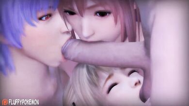 The Dead or Alive Team goes down on fluffy Pokemon in a blowjob showdown!