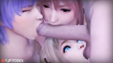 The Dead or Alive Team goes down on fluffy Pokemon in a blowjob showdown!