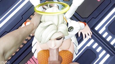 Watch as she gets her first blowjob from a POV perspective in this Mercy-themed hentai porn video!