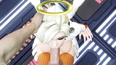 Watch as she gets her first blowjob from a POV perspective in this Mercy-themed hentai porn video!