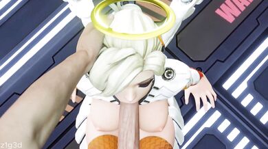 Watch as she gets her first blowjob from a POV perspective in this Mercy-themed hentai porn video!