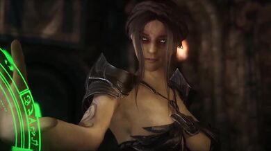 Imperial Thalmor Mage demonstrates to Defeated High King Ulfric the advantages of surrendering to the Dominion