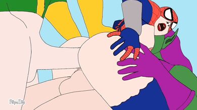 Watch as a sexy spider woman gets tied up and fucked in the ass by three horny dudes!