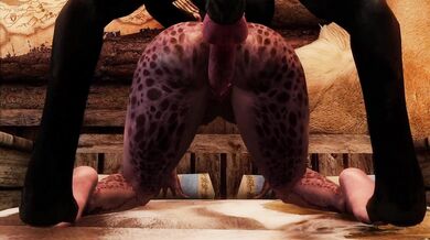 Rebecca, an Argonian huntress with a penchant for playing with her loyal dog, is caught by Lizard3469 during an erotic game of fetch