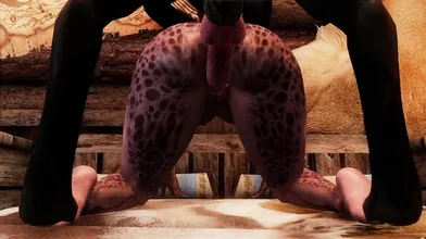 Rebecca, an Argonian huntress with a penchant for playing with her loyal dog, is caught by Lizard3469 during an erotic game of fetch