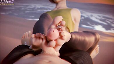 Watch Ada Wong receive a sensual footjob while the sun sets in the background