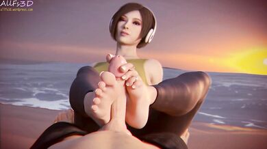 Watch Ada Wong receive a sensual footjob while the sun sets in the background