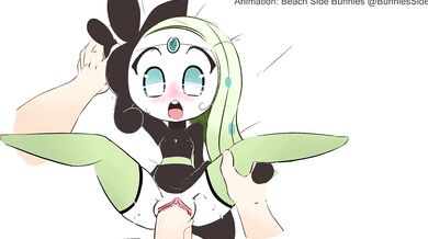 Meloetta and her trainer get banged on the beach by two sexy hentai bunnies in a wild fuck fest!