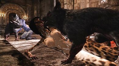 The Two Khajiits were in the Temple, when suddenly two ratfuckers barged in and began their sinful deeds