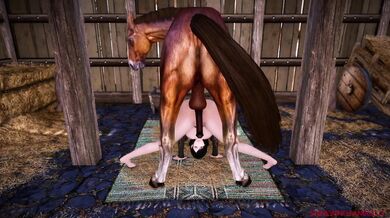 Watch Tifa Lockhart gets excited as she rides Shinewind, the horse with a giant cock