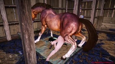 Watch Tifa Lockhart gets excited as she rides Shinewind, the horse with a giant cock