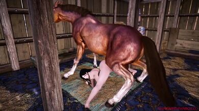 Watch Tifa Lockhart gets excited as she rides Shinewind, the horse with a giant cock