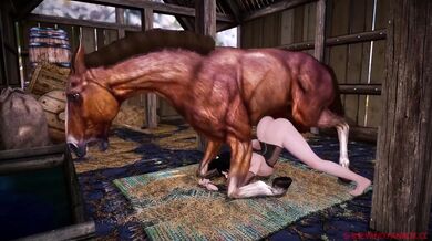 Watch Tifa Lockhart gets excited as she rides Shinewind, the horse with a giant cock