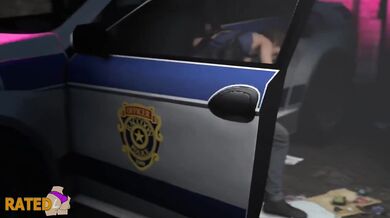 Jill gets arrested in a black latex suit by the policewomen who have her at their mercy in an erotic and humiliating way