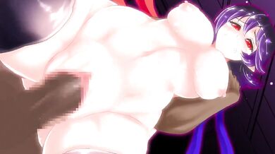 The giant demoness Nue is crying while being tied up and gagged by the evil shape-shifting monster nurunurubouzu