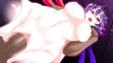 The giant demoness Nue is crying while being tied up and gagged by the evil shape-shifting monster nurunurubouzu