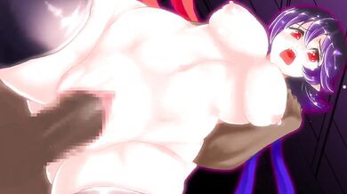 The giant demoness Nue is crying while being tied up and gagged by the evil shape-shifting monster nurunurubouzu