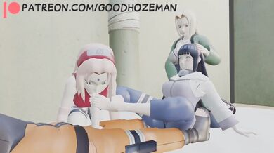 The sexy Sakura, busty Hinata and horny Naruto [Goodhozeman] team up for an unforgettable night of passion!