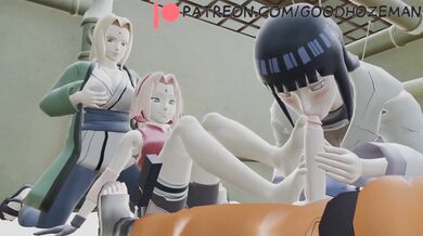 The sexy Sakura, busty Hinata and horny Naruto [Goodhozeman] team up for an unforgettable night of passion!