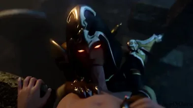 Sexy demon slayer gets a deep throat blowjob from Sage of Osiris