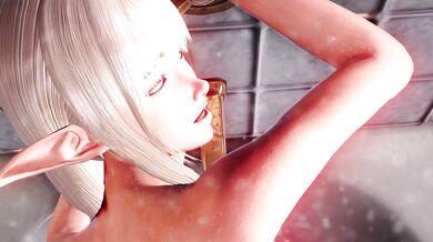 The wet and naked elf Lyriel explores her body in the shower, caressing every curve and dip of her supple skin