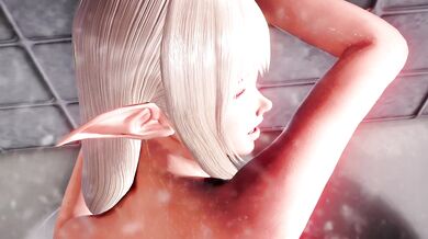 The wet and naked elf Lyriel explores her body in the shower, caressing every curve and dip of her supple skin