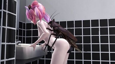 Sexy insect girl Liya gets fucked by a man in the forest while being watched by a group of insects
