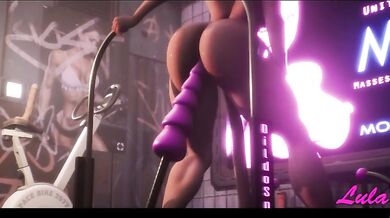 Watch this hot train babe get fucked by a dildo on a spring bed!