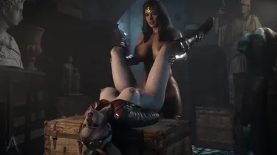 Wonder Woman pummels Harley Quinn in an amazing, hot and steamy Amazonium porn scene!