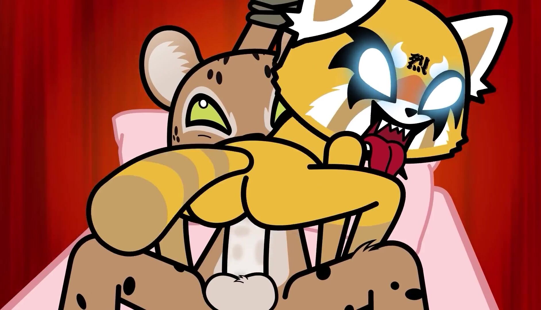 retsuko, angry sex, anthro on anthro, handjob, bondage, breast play, cowgir...