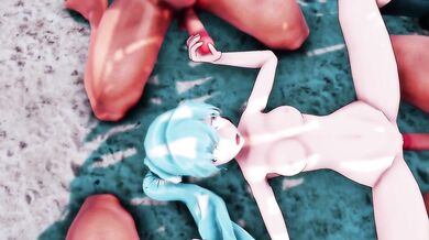 This is a porn video featuring two girls and four guys on Weiss Island, where they engage in a wild group sex session