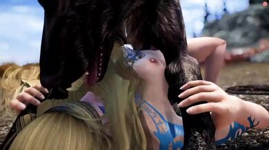 Rebecca, a Nord girl, gets fucked by a giant wolf in the fantasy world of Skyrim