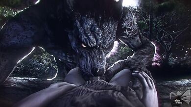 Wolfling receives a fiery surprise when she gets a taste of dragon cock