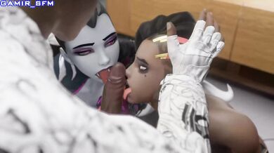 Watch as Sombra and Widow lick a candy bar in Gamir - a hentai PORN video that will leave you breathless