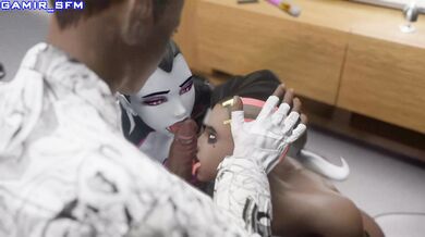 Watch as Sombra and Widow lick a candy bar in Gamir - a hentai PORN video that will leave you breathless