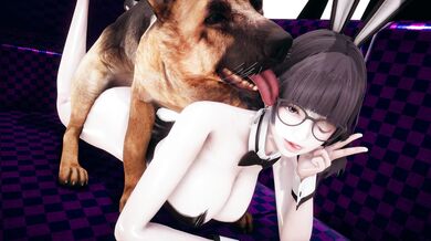 The naughty bunny rabbit gets fucked by a furry four-legged friend!